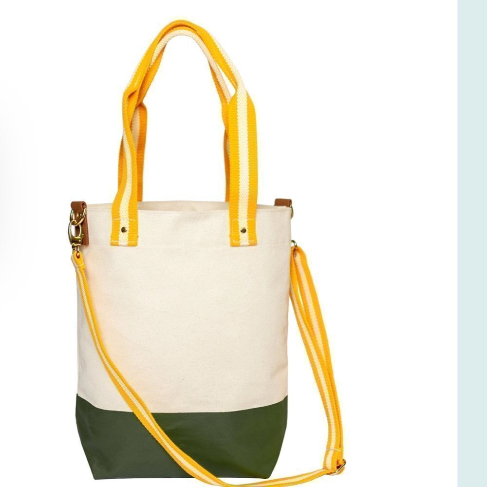 Tag & Crew Dipped Tote with Yellow Strap-Olive